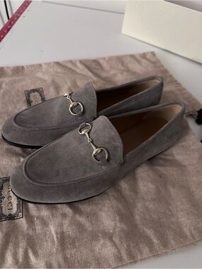 Gucci women Grey Suede Horsebit Loafers